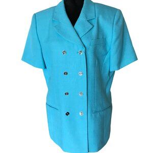 Amanda Smith Suit Jacket: 1980s Vintage Teal Blazer, Women’s Size 16